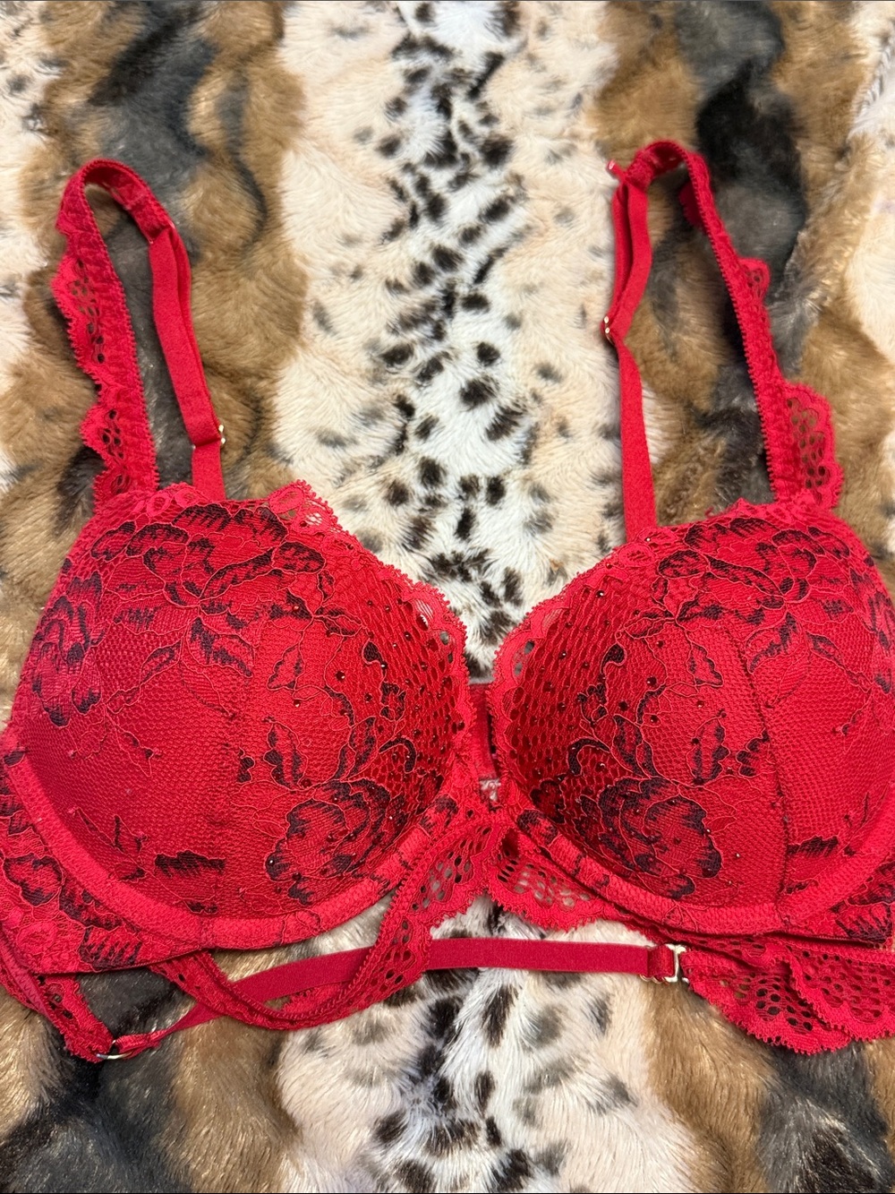 La Senza 32 B Hello Sugar Red Lace Push-Up Bra - Women's Intimates